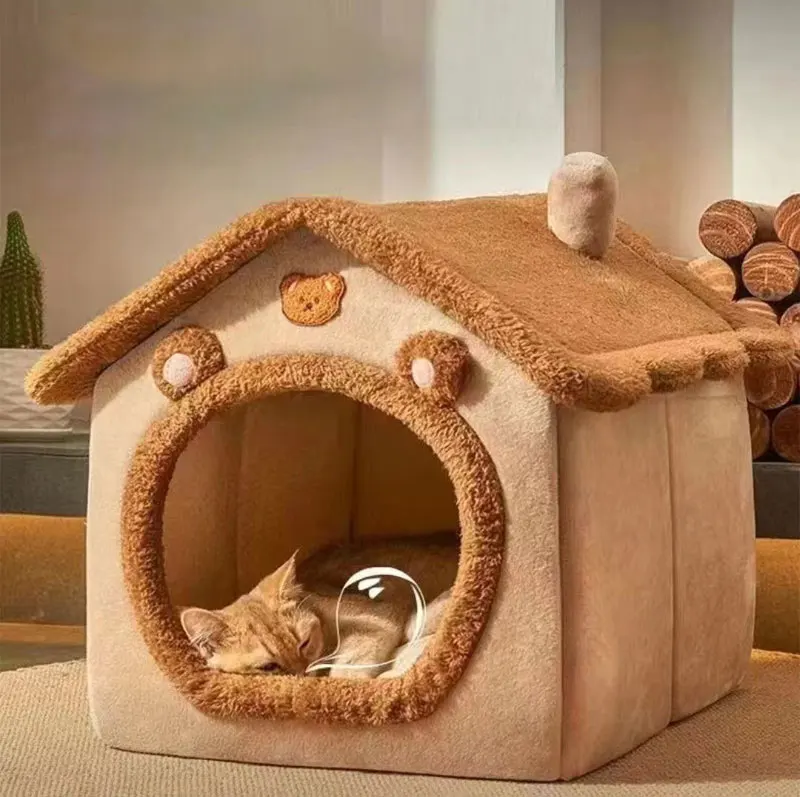 Faltbares Haustierhaus Abnehmbares Waschbares Katzenbett Indoor Warmes Hundebett mit Kissen Geeignet für Kleine Mittlere Große Haustiere – Detail 7