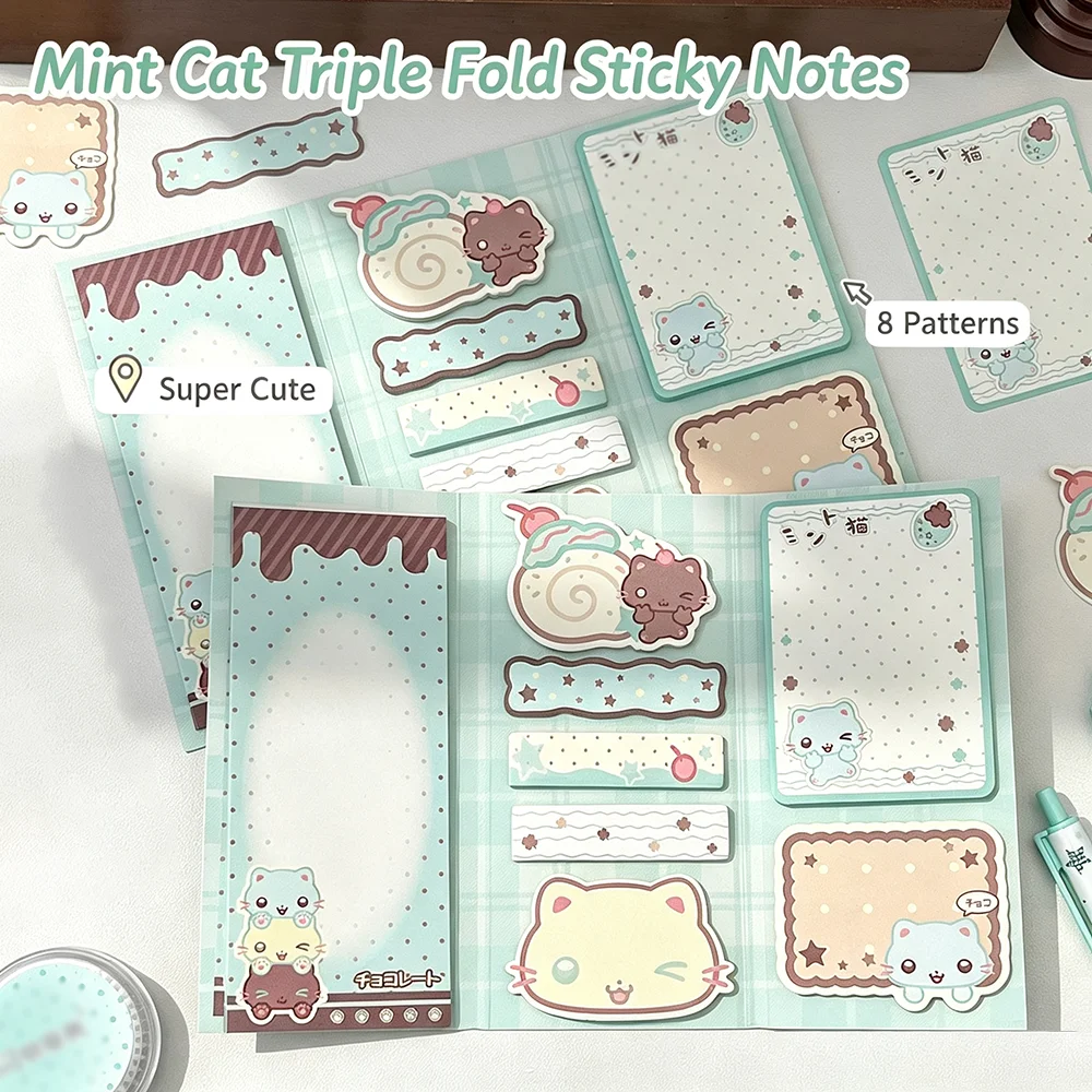 Cat Three fold Convenience Sticker with Multiple Styles, Memo, Student Notes, Handheld Account Decoration, Message Notes