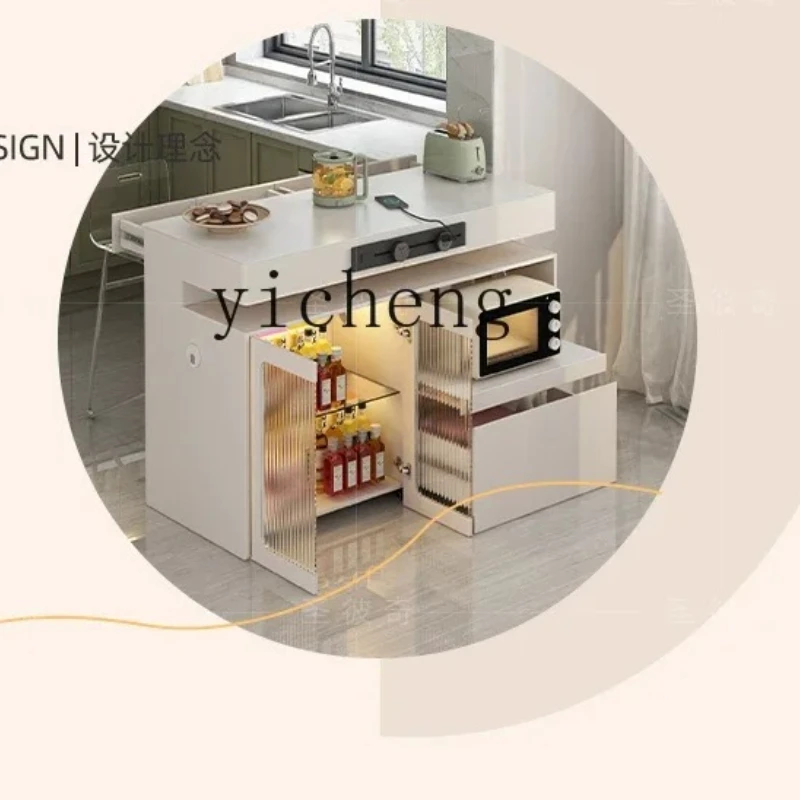 y8- separate island dining table integrated household small apartment rock slab dining side cabinet kitchen table