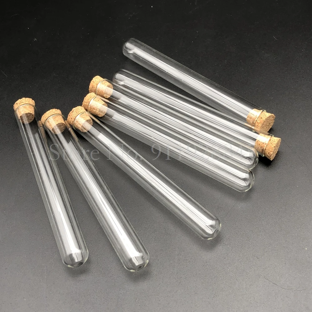 100 pieces/Pack 15x100mm Lab Round Bottom Glass Test Tube with Cork Stopper Laboratory Glassware