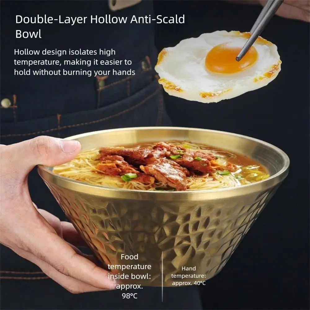

304 Stainless Steel Salad Mixing Bowl Korean Style Double Layer Soup Fruit Bowls Hammered Patterned Heat insulation