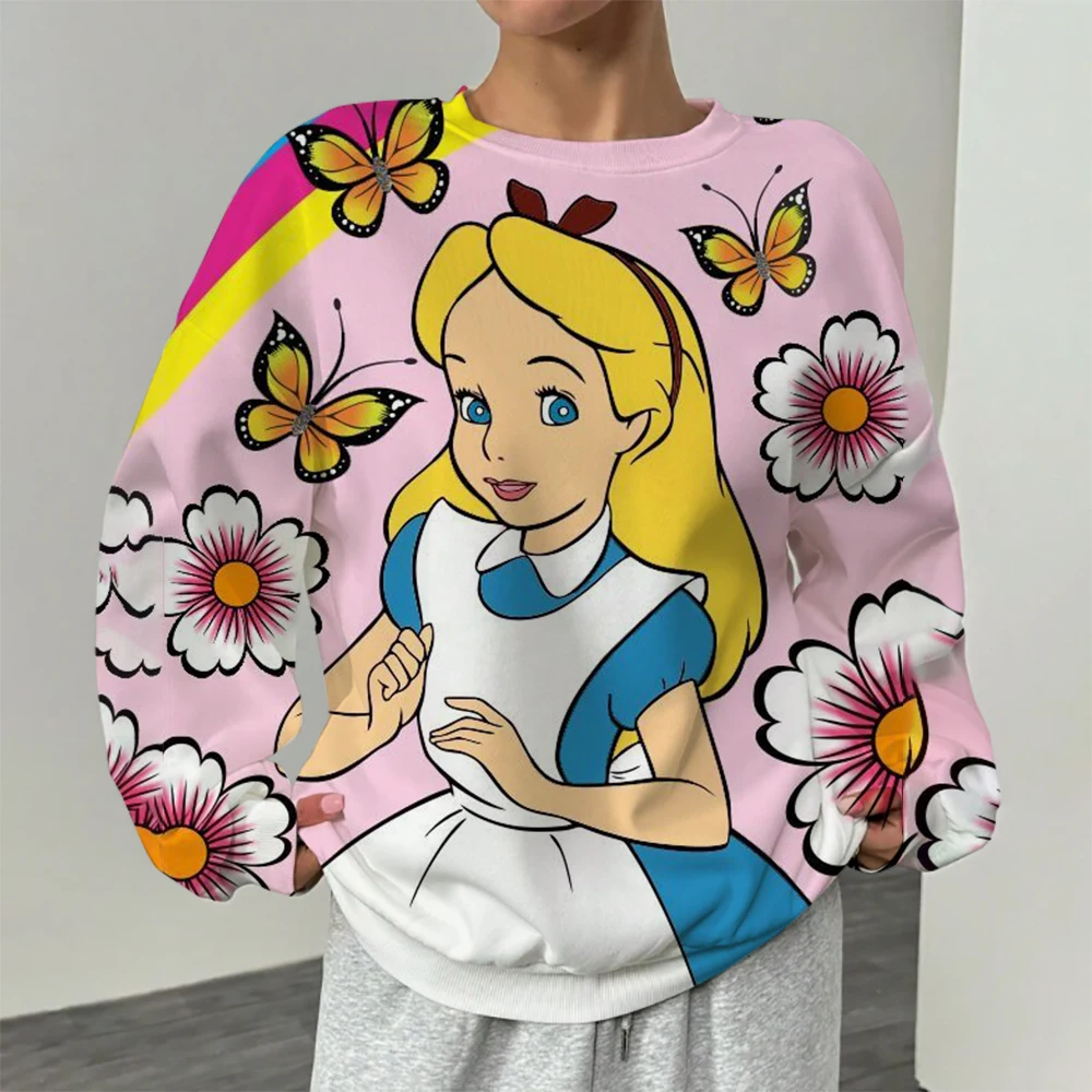 Disney Princess Cartoon Anime Print Women's round neck pullover sweater Autumn and Winter new style Couple's clothing pullover