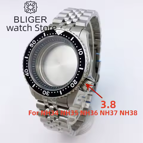 BLIGER 41mm Dive SSKX001 Watch Case With Chapter Ring 3.8 Crown Silver Jubilee strap Sapphire glass Fit NH34 NH35 NH36 movement