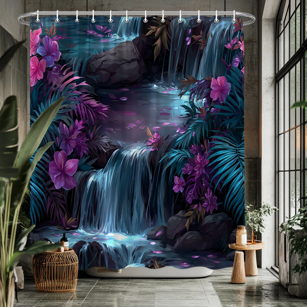 Vibrant Tropical Waterfall Shower Curtain Waterproof Bathroom Decor Curtain for Modern Home Bathroom Shower Curtain