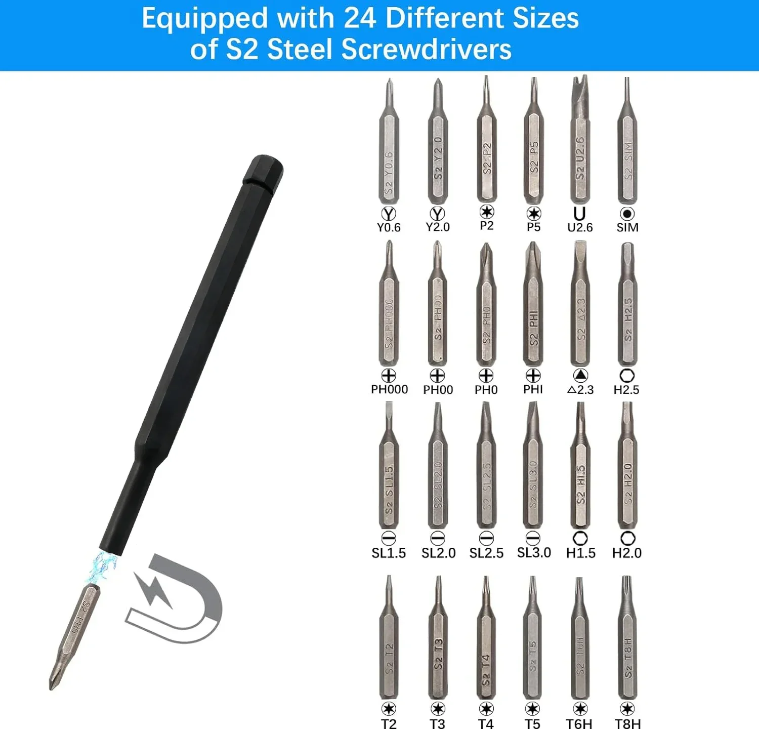 Household Screwdriver Set With 24 in 1 Magnetic Carbon Steel Plastic Mobile Phone, Computer, Laptop, Multifunctional Repair Tool