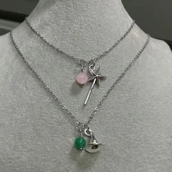 Wicked Necklace Glinda Rose Quartz Wand Necklace Elphaba Aventurine Hat Necklace Natural Gemstone Crystal Charm Necklace