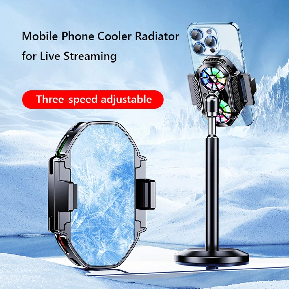 Back Clip Semiconductor Cooling Mobile Phone Cooler Radiator Dual Fans Digital Display for Android/iOS Live Streaming & Gaming