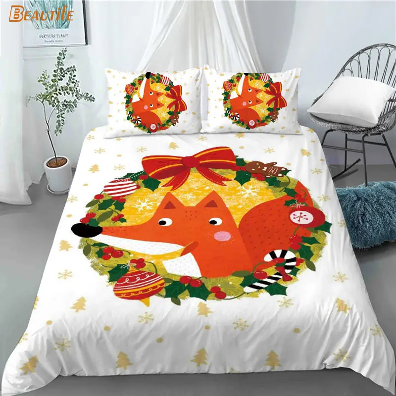 Hot Sale Cartoon Animals Fox 1 Duvet Cover 2 Pillowcases Polyester Fabric Bedding Set Family Boy Kid Set Duvet Cover Set