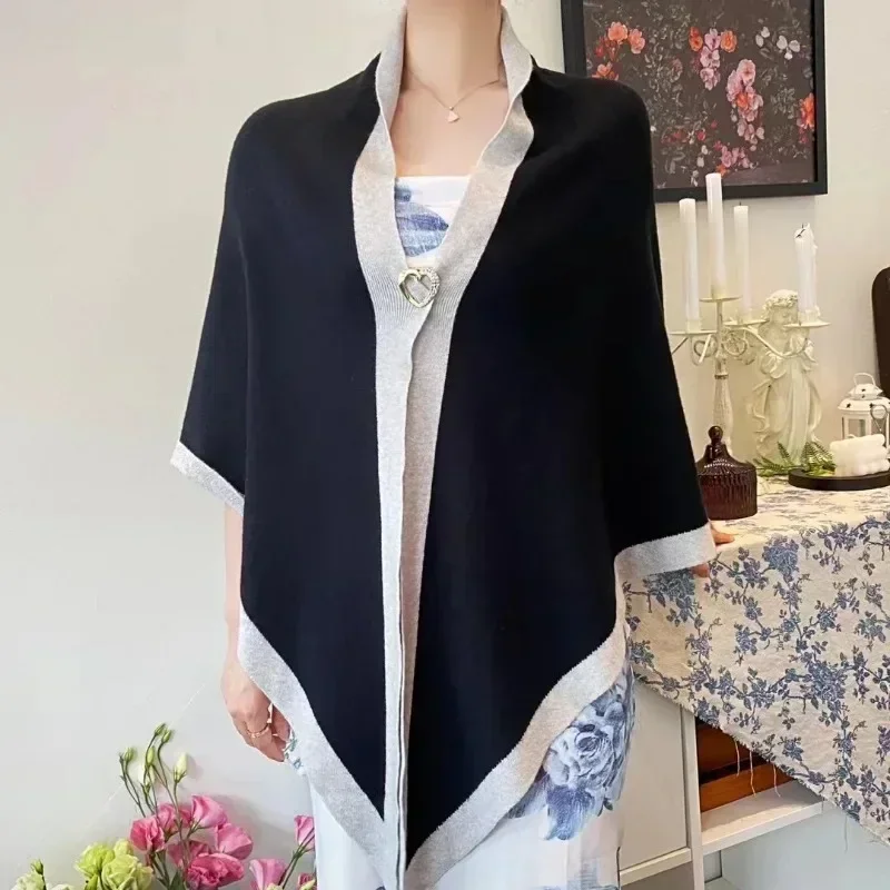 Mới 2 Mặt Cashmere Dệt Kim Khăn Choàng Màu Tam Giác Thời Trang Khăn Áo Chống Gió Ấm Áp Bảo Vệ Cổ Phụ Kiện