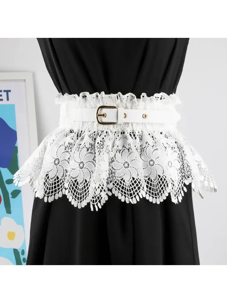 2022Texture Waist Skirt Women Lace Wide Belt Elastic Cover With Versatile Decorative Dress European American Design Korean Style