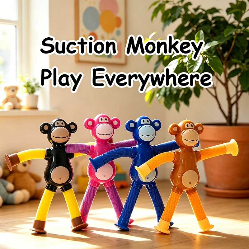 HefengCL Telescopic Suction Cup Monkey Pop Tube Fidget Toy Stretchable Twistable Sensory Toy Stress Relief Kids Birthday Party G view 5