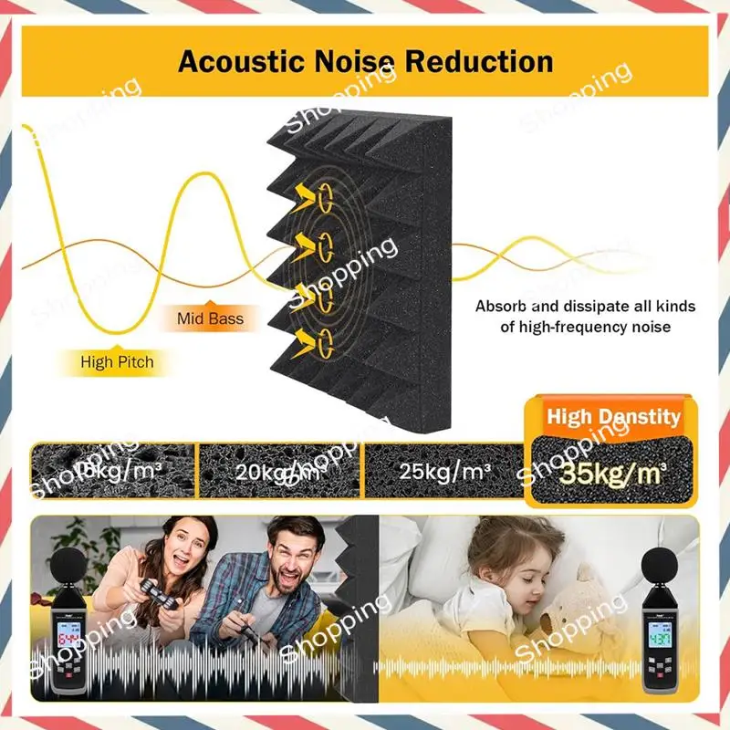 A44M 12 Pack Sound Proof Foam Panels For Wall 2X12x12inch High Density Soundproof Wall Panels Self-Adhesive Fast Expand