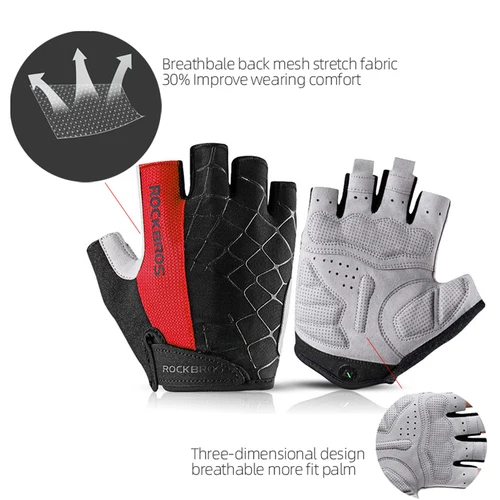 Imagen 2 del producto ROCKBROS guantes de ciclismo para bicicleta medio dedo a prueba de golpes transpirables MTB guantes deportivos para bicicleta de montaña hombres mujeres guantes cortos de ciclismo