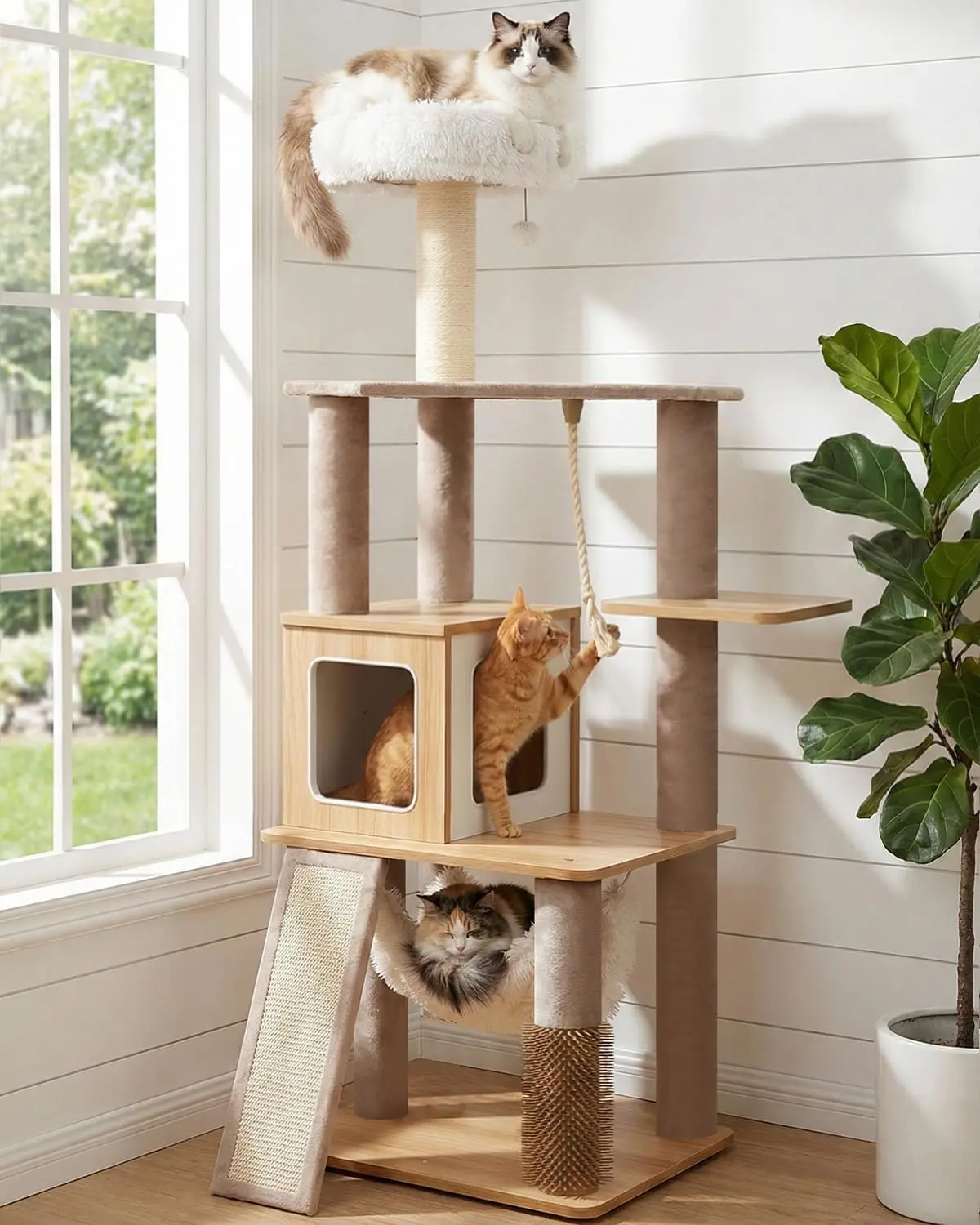 61' Modern Cat Tree Tower for Indoor Cats, Luxury Climbing Tower with Plush Lounge, Kitty Condos