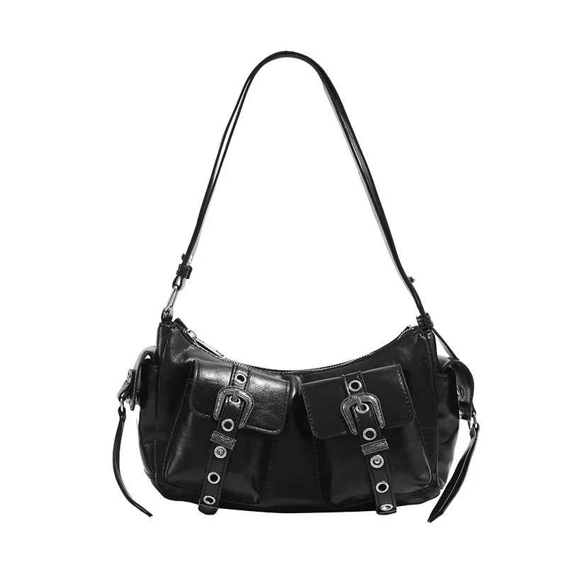 

Fashion Women's Handbags Cool Girls Underarm Bag Vintage PU Leather Female Small Motorcycle Shoulder Messenger Bags Tote Purses