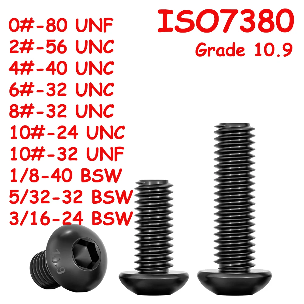 

Yiqianyuan 0# to10# UNC UNF 1/8'' 5/32'' 3/16'' BSW ISO7380 Grade 10.9 Alloy Steel Hex Socket Button Head Screws Mushroom Bolts