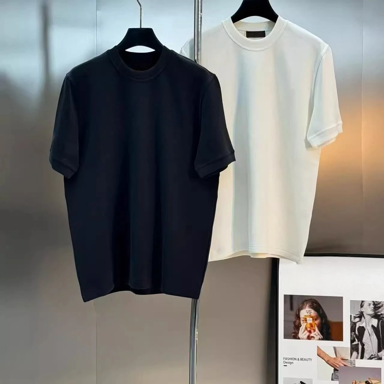 

Italian LP Embroidery Old Money Style Men's Thick Crew Neck Short Sleeve Fleece T-Shirt