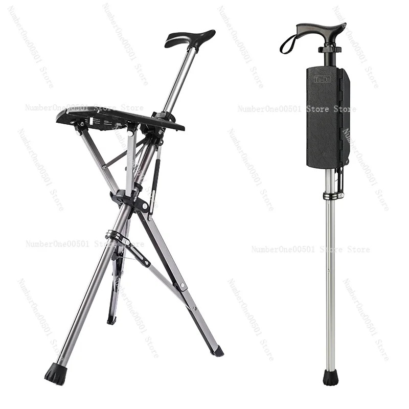 

New High Quality Aluminum Alloy Foldable Walking Cane Stick With Seat Adjustable Elderly Crutch Chair With Stool