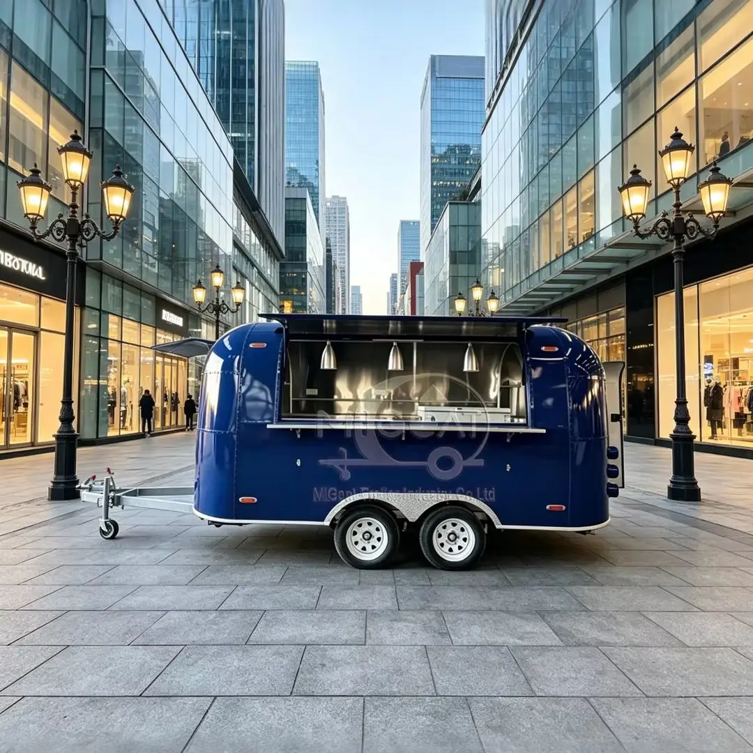 Blue Stainless Steel Mobile Food Trailer Fully Equipped for Fast Food Street Vending Truck