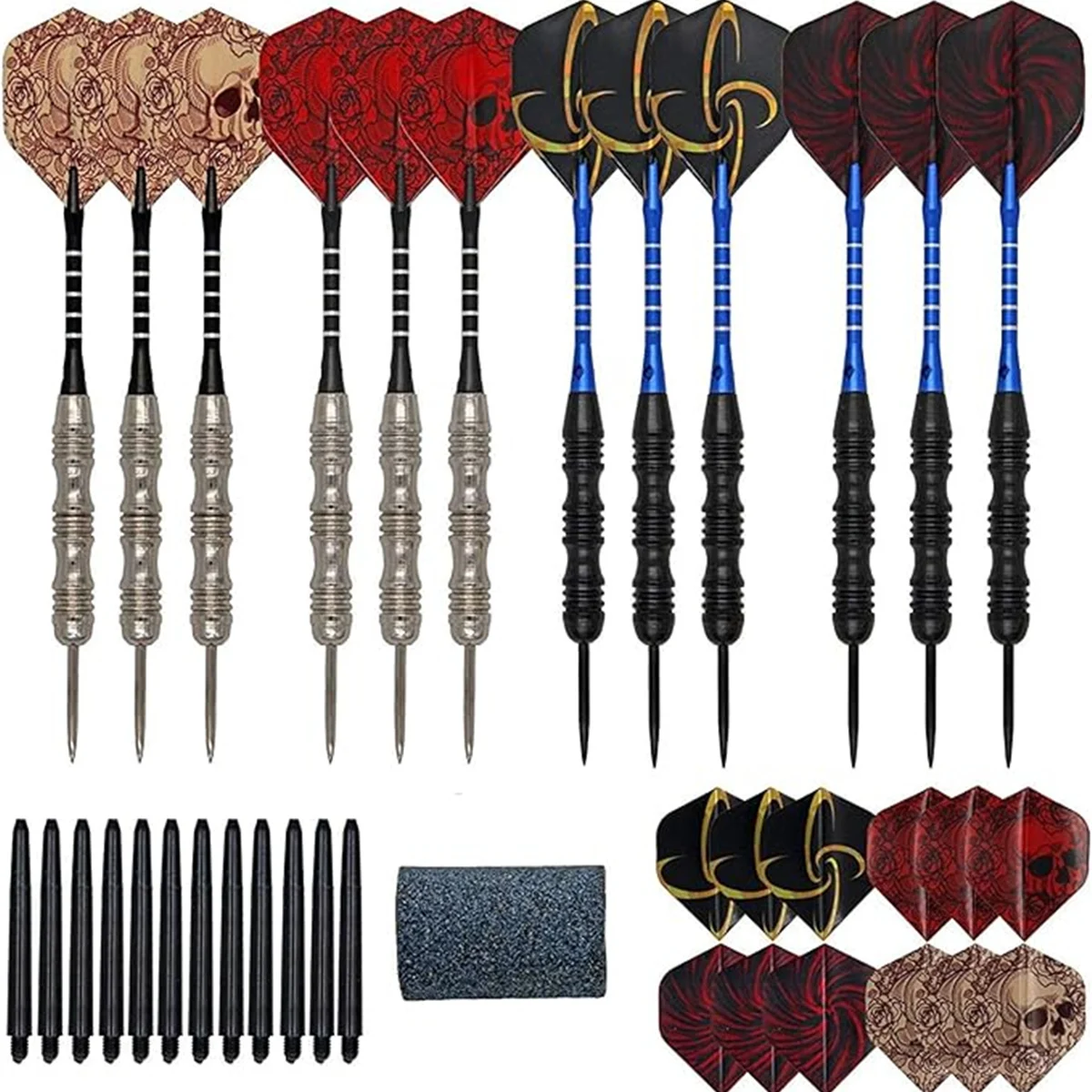 12 Teile/satz Dart Pro Metall Dart Stahl Tipps Mit Eisen Pad Aluminium Dart Stange Extra Fliegende Dart Spitzer Schärfen Stein box