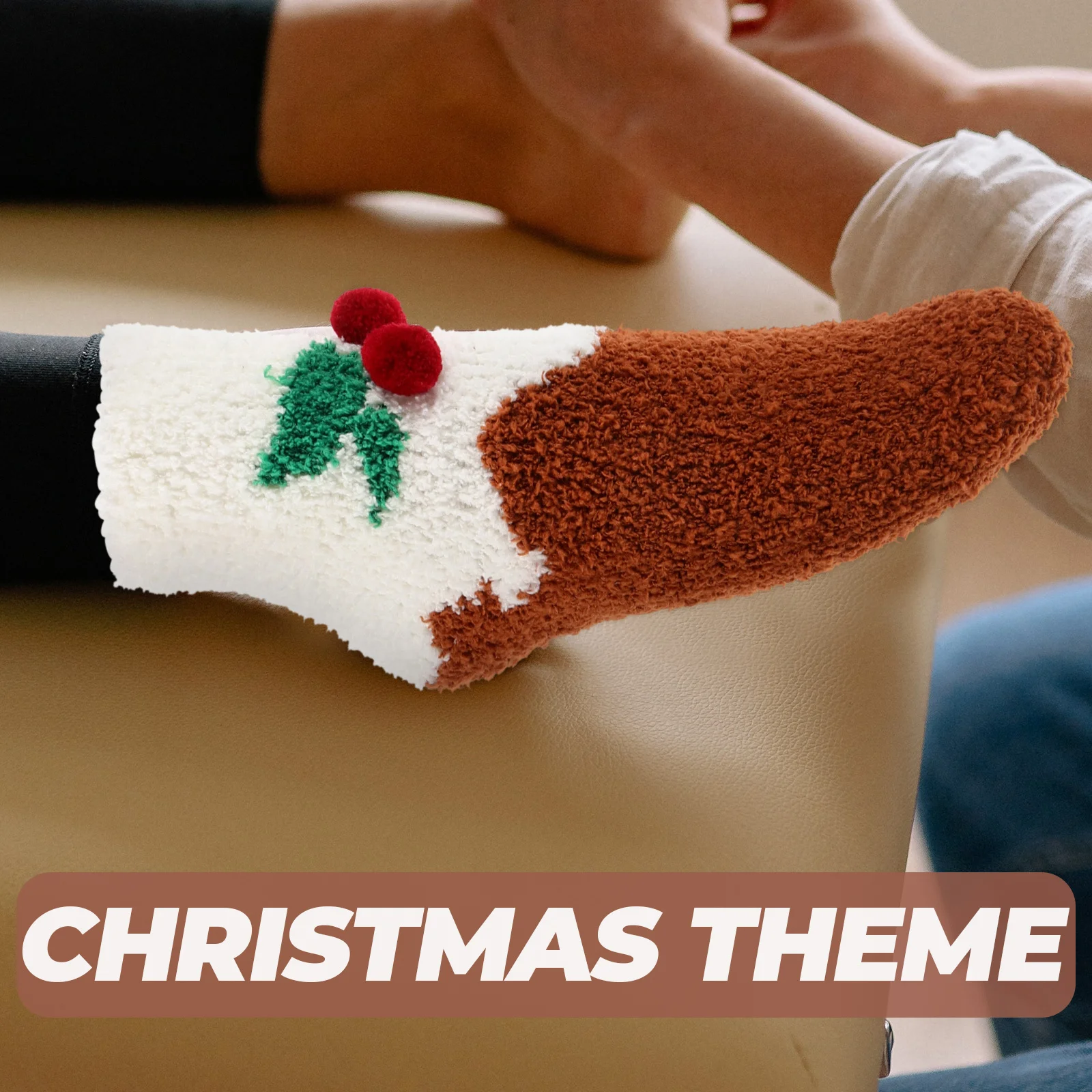 

4 Pairs Warm Christmas Socks Women Fashion Fancy Polyester Cartoon Gifts Family Floor Socks Santa Snowman Reindeer Cherry