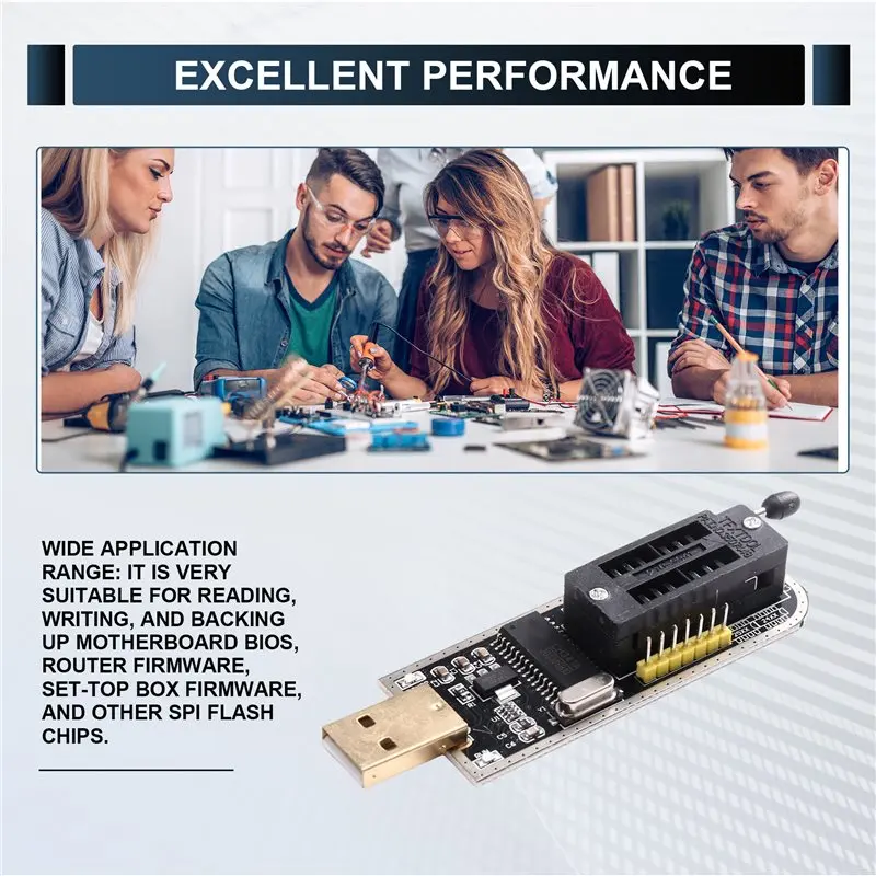 N35R-CH341B USB Flash BIOS EEPROM Programmer Kit Includes SOP8 Test Clip Cable,1.8V Adapter For NOR NAND Memory Chips