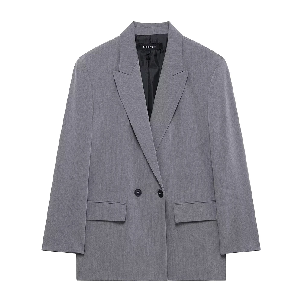 TRAF 2025 Spring Versatile Flip Collar Long Sleeve Double Breasted Suit Coat Loose Commuter Style New Product