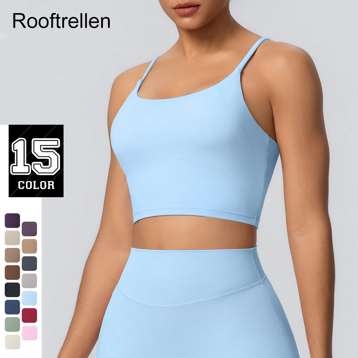 15 Farben Naked Feel Trägerloses Top Damen Yoga-BH Workout-Top Yoga-Unterwäsche mit Brustpolster Einfarbiger Rückenfreier Sport-BH