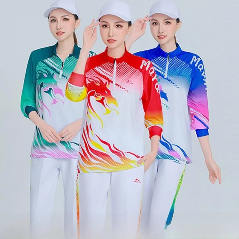 

JinGuan Sportswear Set Long Sve T-irt Men's f Sve Fitn Square Dance T orm Cetition Wear Polyester Fiber