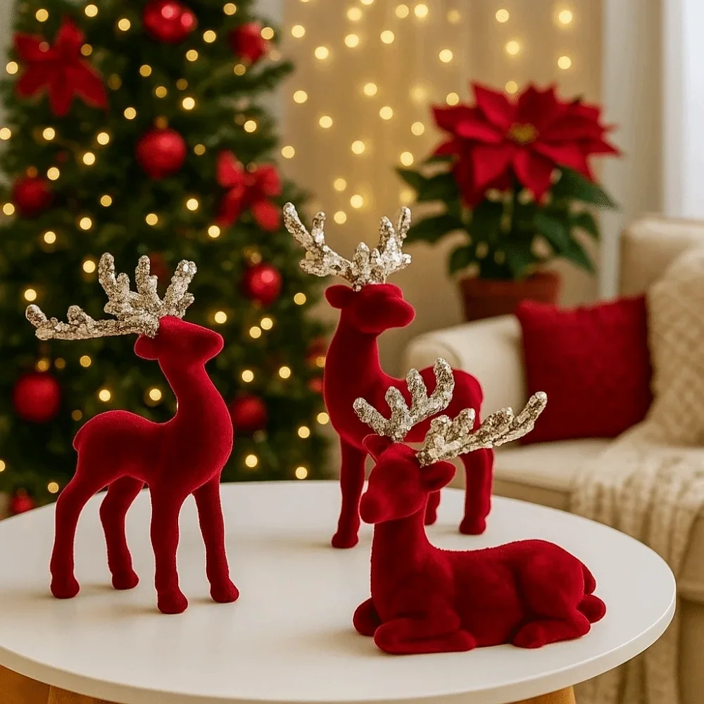 

Hanging Pendant Christmas Reindeer Ornaments Wine Red Flashing Powder Deer Ornaments Reusable Mini Elk Ornament Home Decor