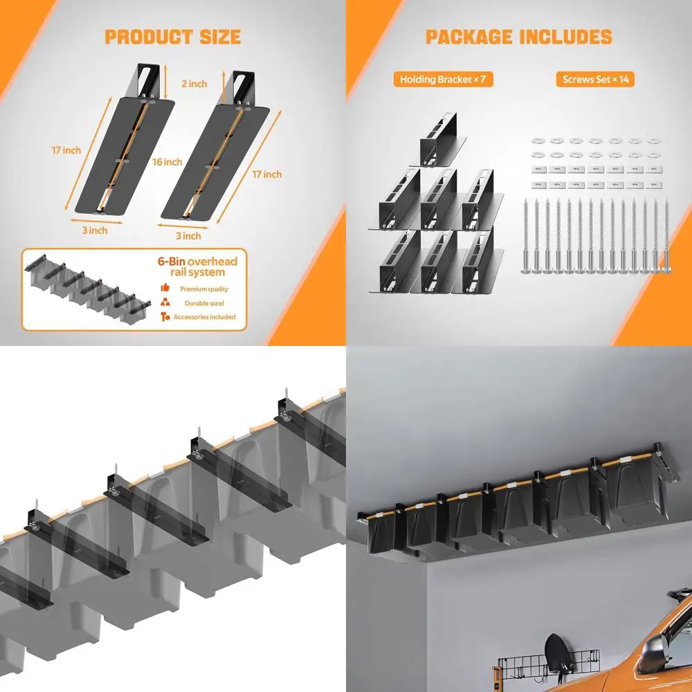 

7-Pack Heavy-Duty Hanging Ceiling Storage Racks for Garage Bins and Totes with Adjustable Width