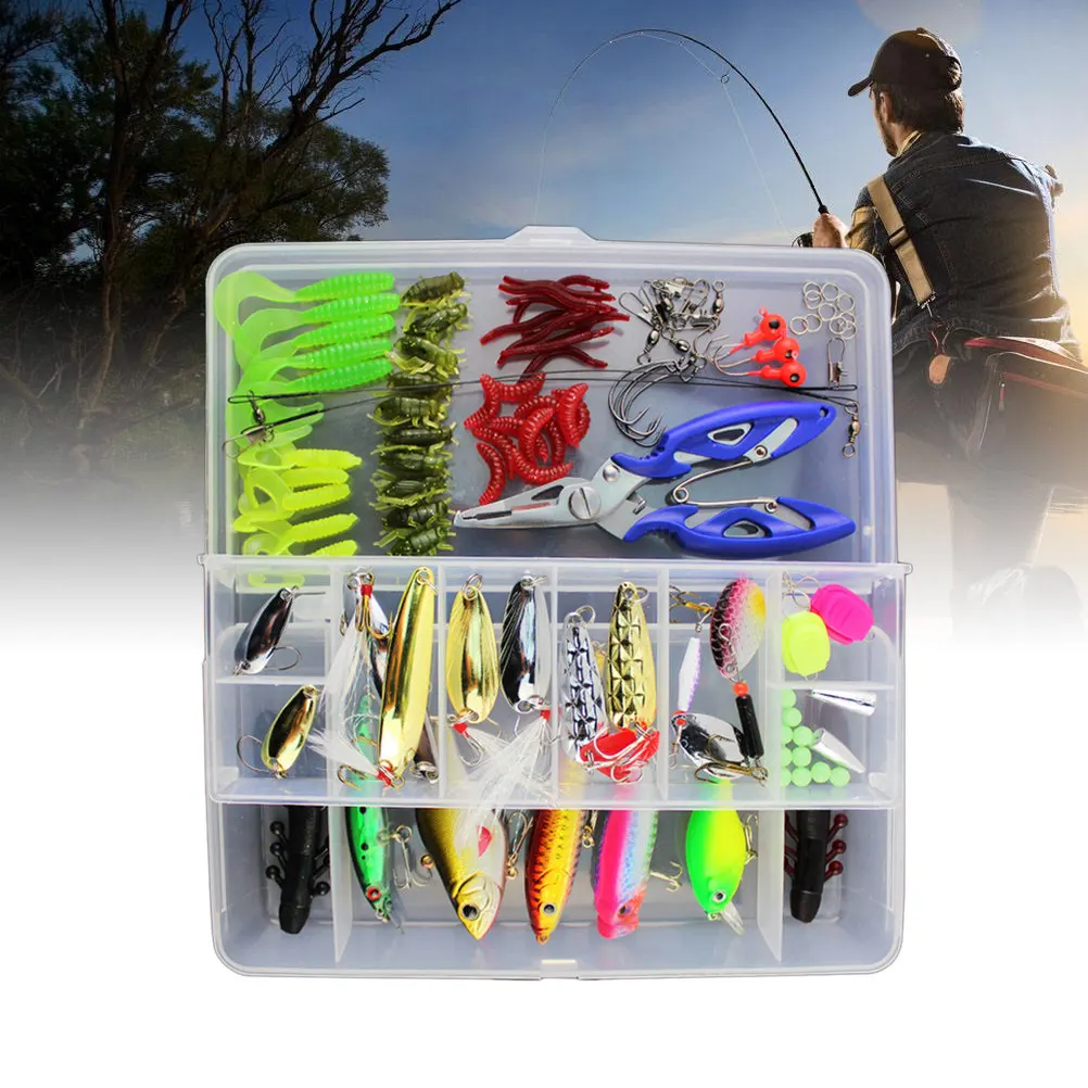 

101Pcs Fishing Lures Kit Multifunctional Tackle Box Assorted Hard Baits Topwater Lures Scissors Compartments Freshwater
