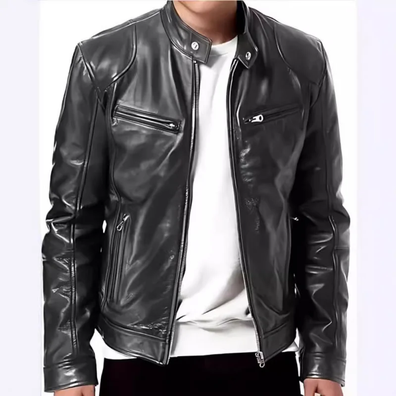 

Spot Goods2024Men's Cardigan Hot SalePUCoat Zipper Leather Jacket Leather Coat for MenW109