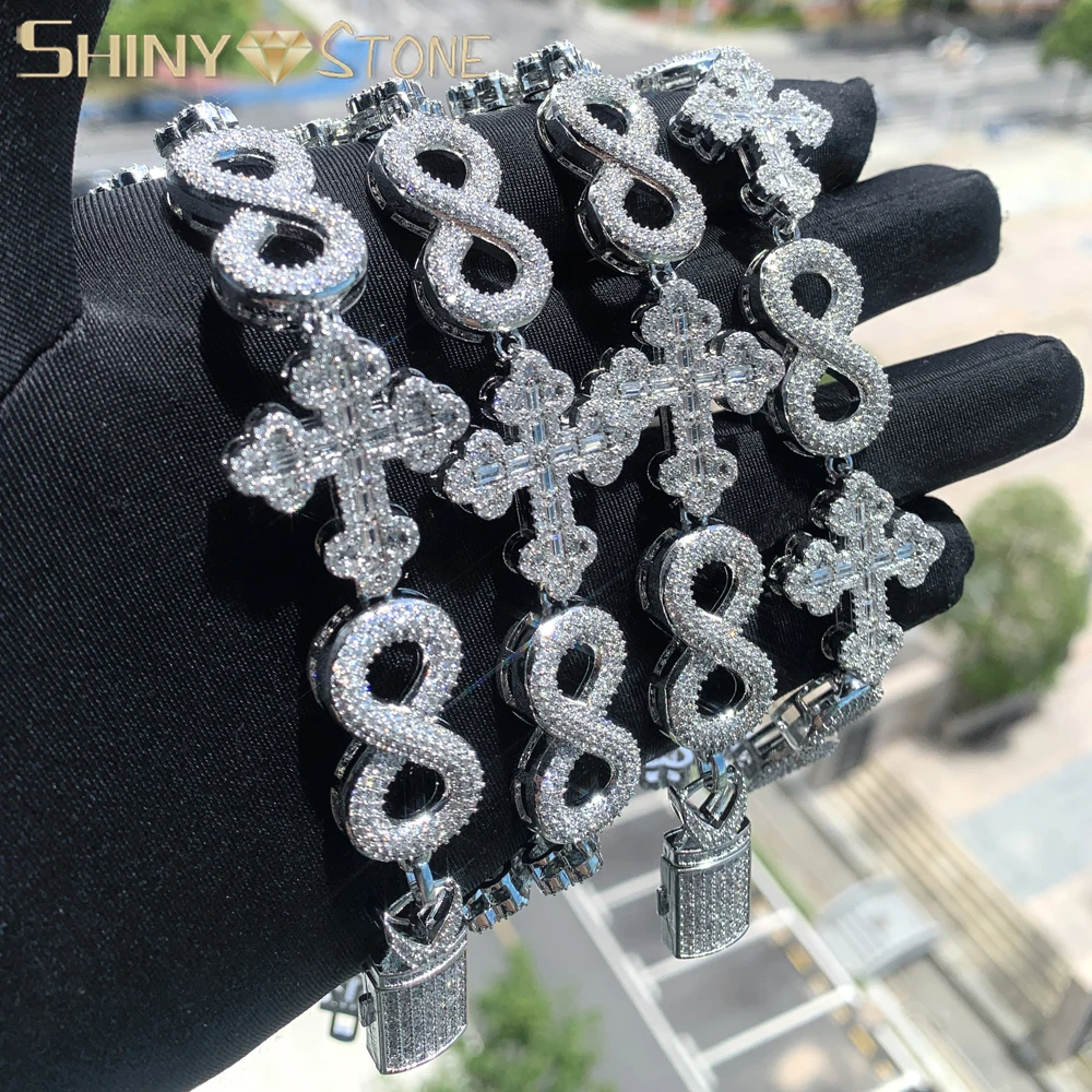 2024 Iced Out Bling 5A Cubic Zirconia Cross Infinity Cuban Link Chain Necklace for Women Choker Hip Hop Jewelry