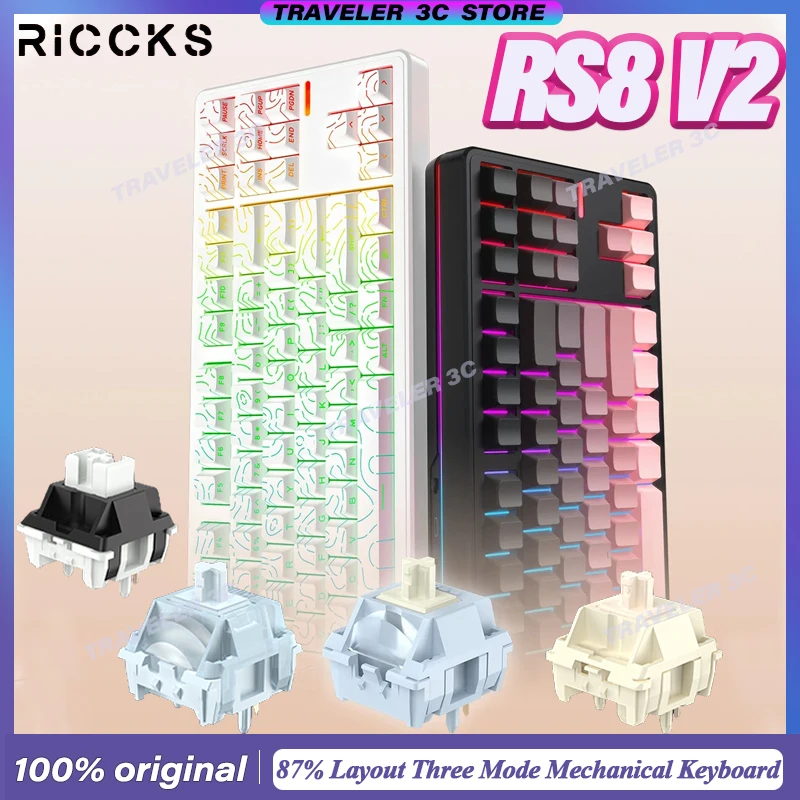 

Ricck RS8V2 87% Layout Three Mode Mechanical Keyboard Customized Linear Switch Hot Swap BT 2.4G Wireless Support QMK VIA Gift