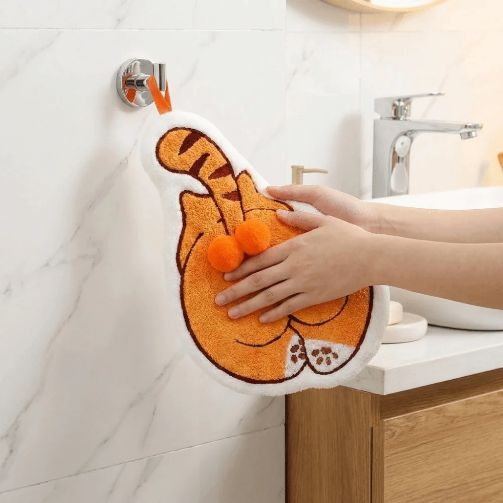 Handkerchief Super Absorbent Cartoon Hand Towel Thickened Coral Fleece Wipe Cloth Soft Cat Pattern Kitchen Towel Kitchen