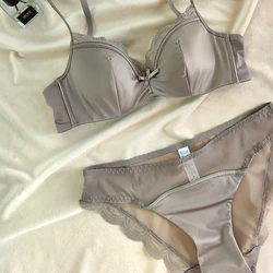2 Pieces Sexy Thin Cup Lingerie Set French Lace Push Up Bra Women Wireless Underwear High Quality Comfort Brassiere Panties Set
