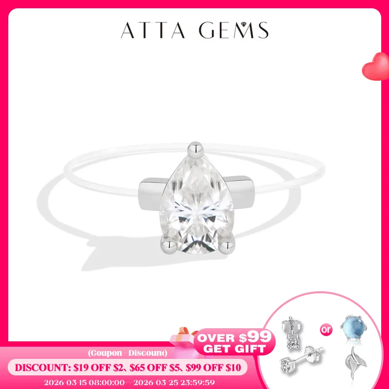 

ATTAGEMS 0.8CT DVVS1 Moissanite Rings for Women 925 Sterling Silver Creative Transparent Fishing Line Ring Handmade Jewelry Gift