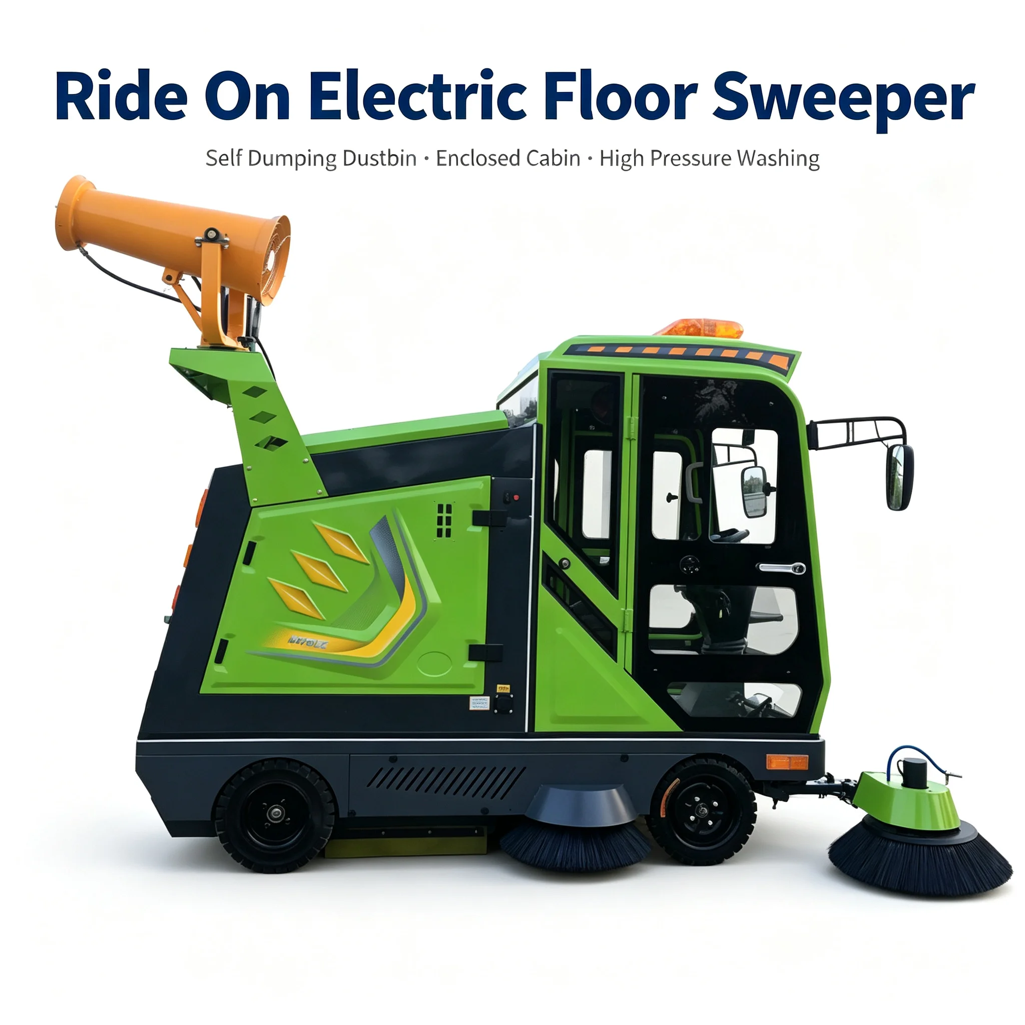 Enclosed Cabin Electric Road Sweeper 2300mm High Pressure Washing Street Cleaner Vehicle 150BAR Adjustable with 240L Trash Bin