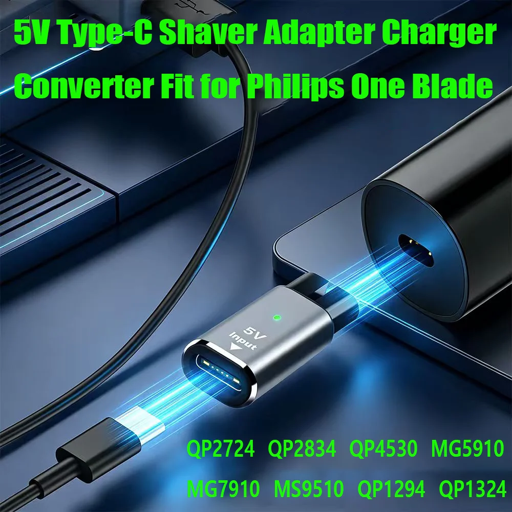 5V Type-C Shaver Adapter Charger Converter Fit for Philips One Blade QP2724 QP2834 QP1424 QP1924 QP4631 Beard Trimmer