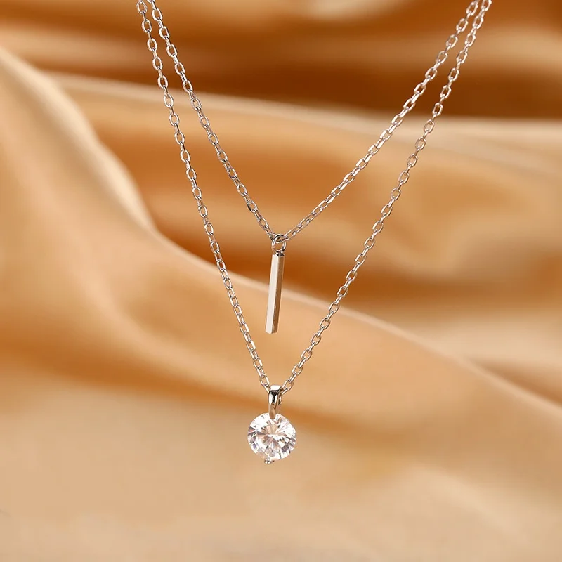 Lateefah One-line Flash Diamond Double Necklace S925 Sterling Silver Clavicle Chain Personality Creative Small Fresh Accessories