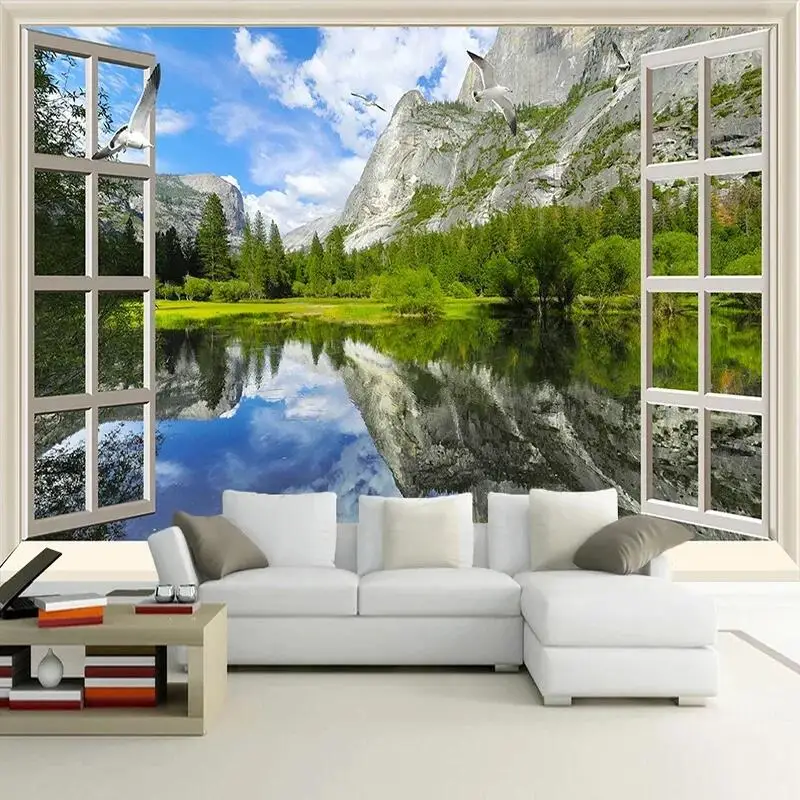 Custom Photo Mural Wallpaper 3D Window Nature Landscape Wall Painting For Living Room Bedroom Decoration Papel De Parede Tapety