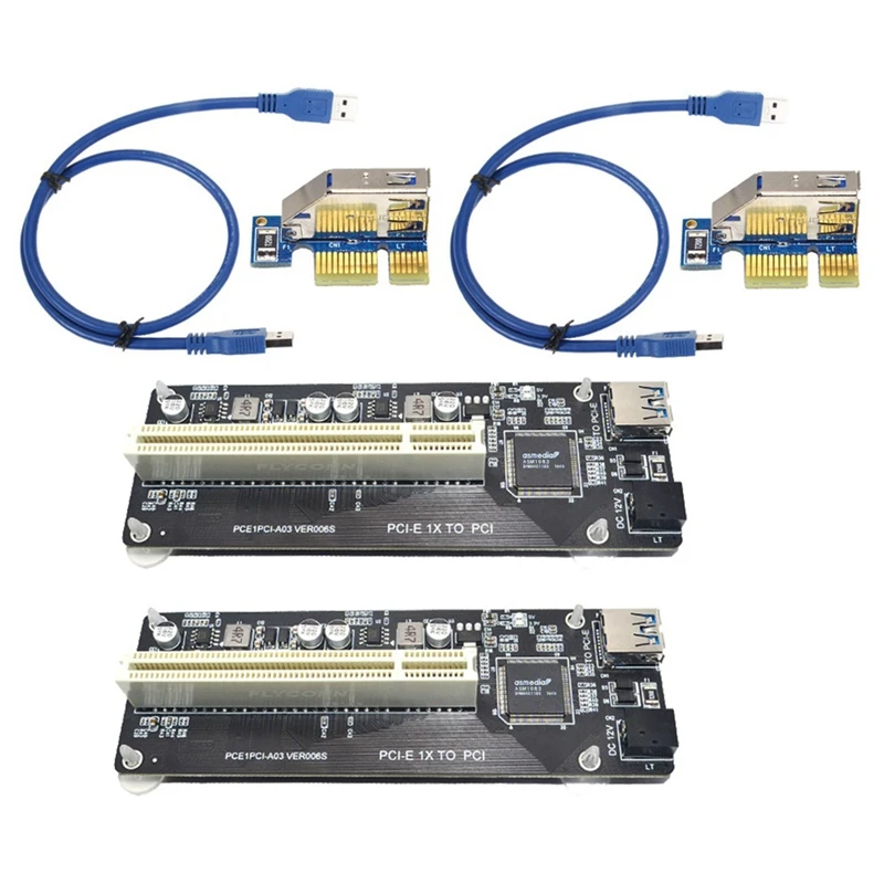 Top-2 Pcs PCI E PCI-E PCI Express X1 To PCI Riser Card Bus Card High Efficiency Adapter Converter USB 3.0 Cable For Desktop