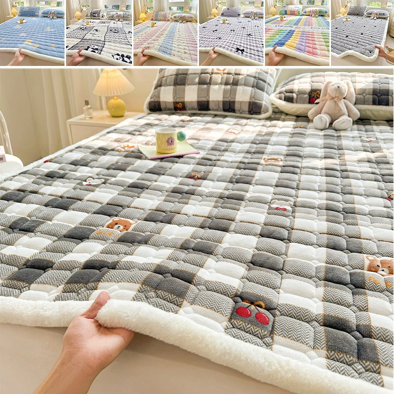 Premium Faux Rabbit Fur Mattress Topper Winter Warm Plush Cover Anti Static Thick Padding for Dormitory Double Bed Home Decor