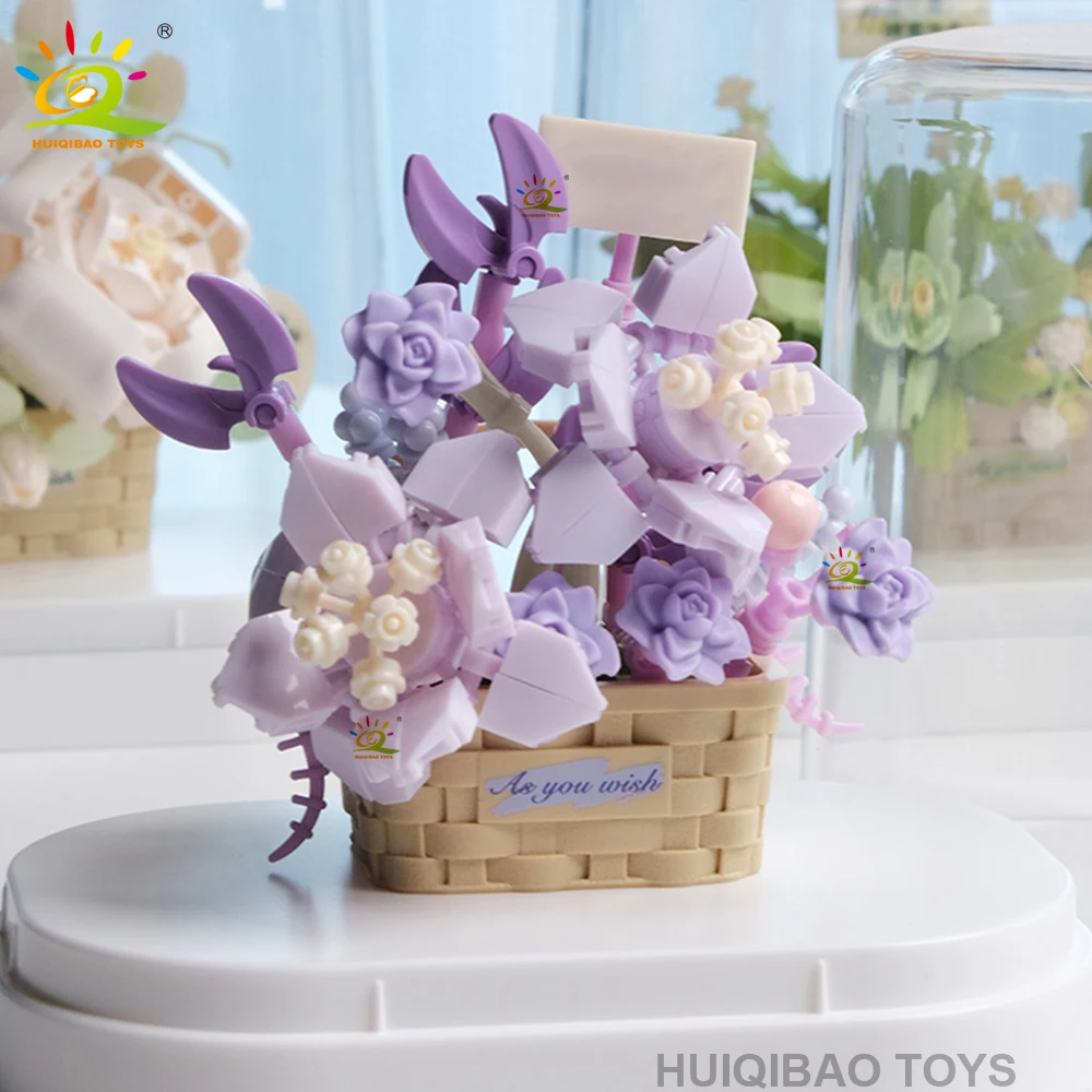 

HUIQIBAO Purple Block Flower Creative Puzzle Block Toy Flower Pot Design Perfect Gift and Desktop Decoration for Adults Gift