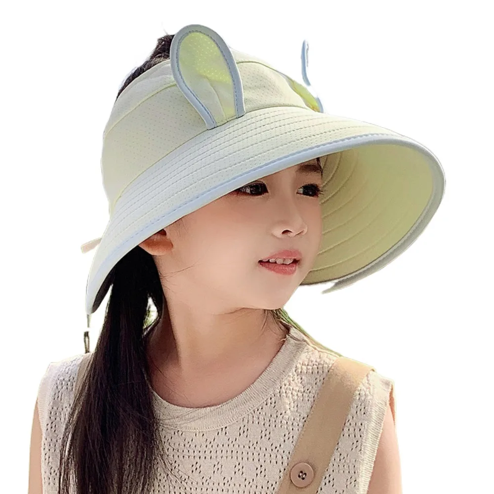 

Cute Korean Style Wide Brim Peaked Cap Empty Top Adjustable Rabbit Ear Sunhat Streetwear Cotton Kids Sun Protection Hat Girls