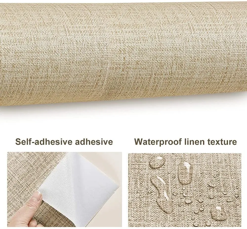 Linen PVC Self Adhesive Wallpapers  for Home Decor Wallpaper Bedroom Living Room Cabinets Solid Colour Waterproof Contact Paper