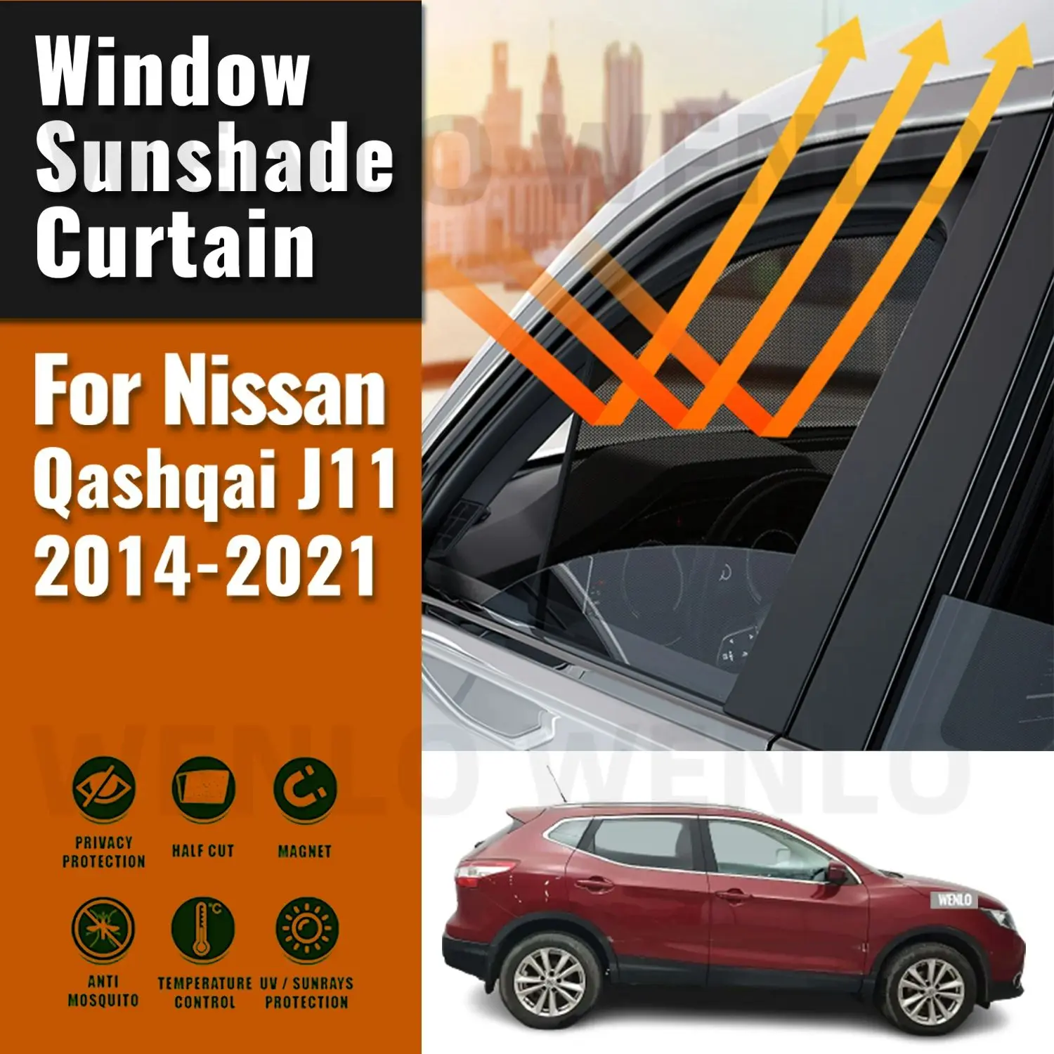 For Nissan Qashqai J11 2014-2021 Rear Side Window Sun Shade Visor Car Sunshade Accessories Front Windshield Mesh Vehicle Curtain