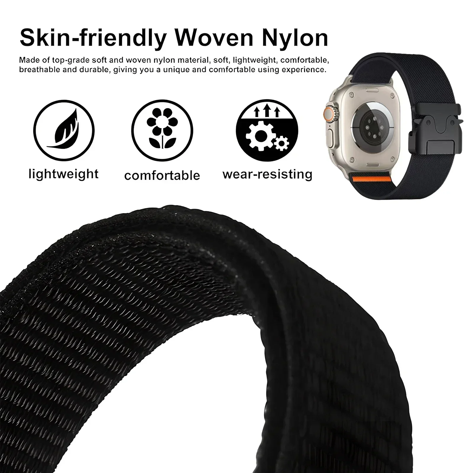 Nylonarmband für Apple Watch Ultra 2 Band 49 mm 10 9 8 7 45 mm 41 mm 44 mm 46 mm 42 mm geflochtenes elastisches Armband für IWatch Serie 6 SE – Detail 2