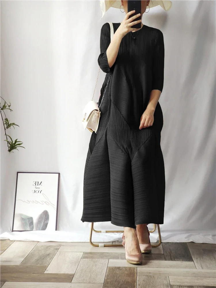 Miyake Pleated Bud Dress 2023 Spring Summer Lantern Long Dress Plus Size New Loose Bud Dress Causal Elegant Aesthetic Clothes